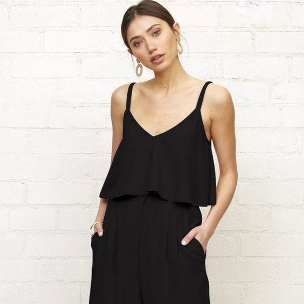 RACHEL PALLY Linen Victoria Top Women XS Black Crop Trapeze V neck Summer Resort